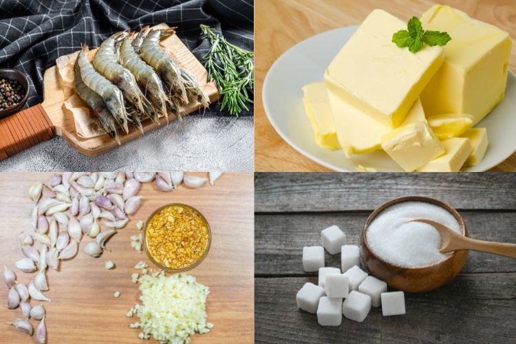 Nguyên liệu làm tôm sốt bơ tỏi chấm bánh mì